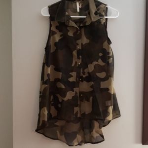 Camo sheer top